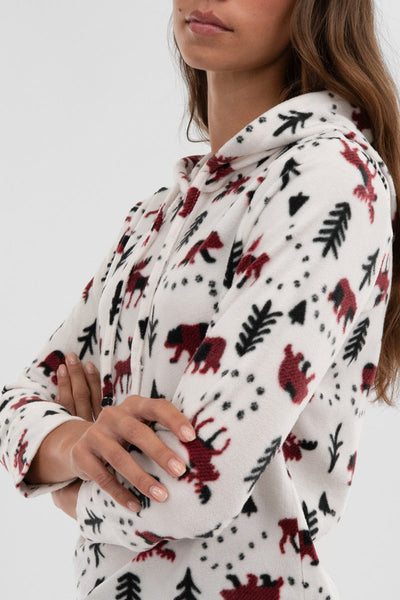 Canada Weather Gear Winter Print Hooded Pajama Top - White - Womens Pajamas - Canada Weather Gear