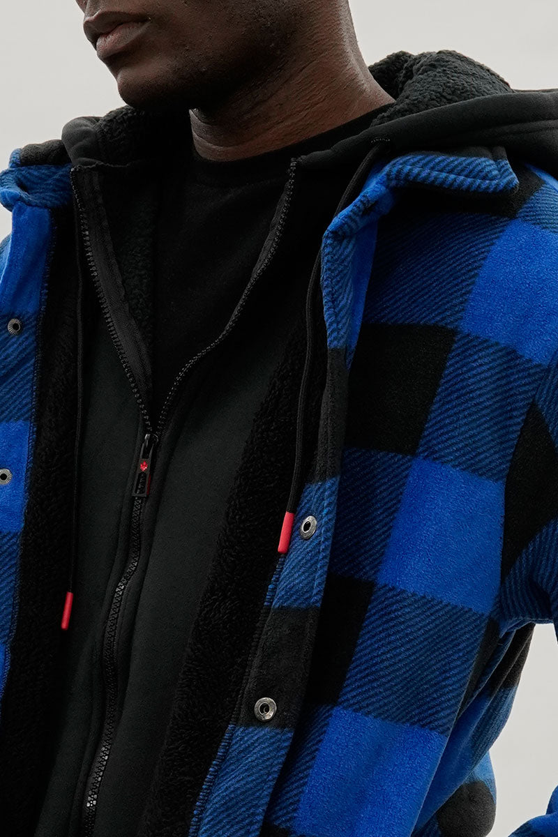 Plaid Sherpa Lined Lightweight Jacket - Blue
