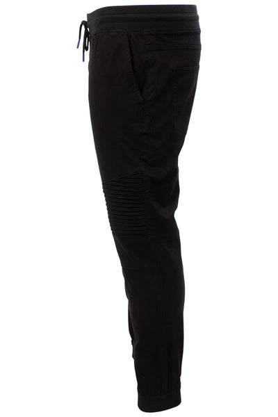 Super Triple Goose Solid Tie Waist Moto Jogger Pants - Black - Mens Pants - Canada Weather Gear