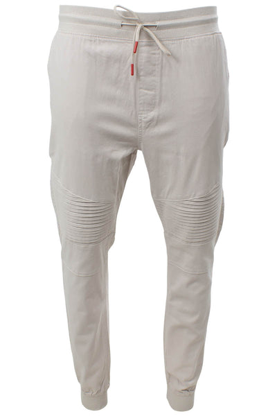 Super Triple Goose Solid Tie Waist Moto Jogger Pants - Stone - Mens Pants - International Clothiers