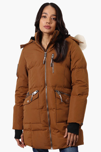 Super Triple Goose Faux Fur Thumb Hole Parka Jacket - Brown - Womens Parka Jackets - Canada Weather Gear