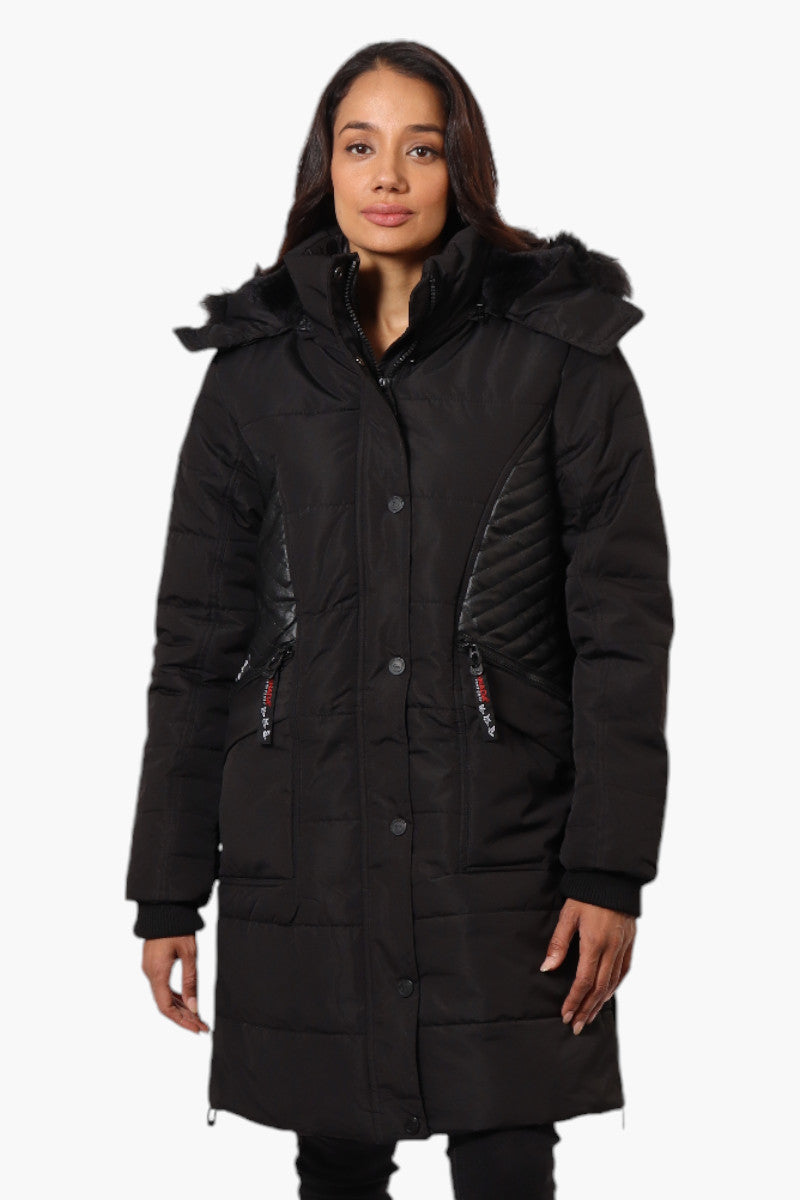 Canada Weather Gear Vegan Leather Insert Parka Jacket - Black - Womens Parka Jackets - Canada Weather Gear