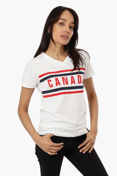Canada Weather Gear Striped Canada Print Tee - White - Womens Tees & Tank Tops - Canada Weather Gear