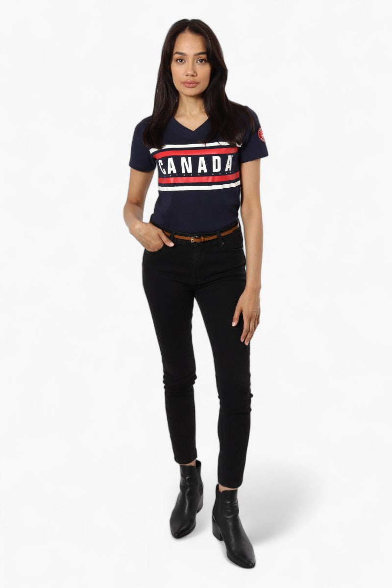 Canada Weather Gear Striped Canada Print Tee - Navy - Womens Tees & Tank Tops - Canada Weather Gear