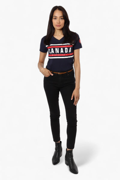 Canada Weather Gear Striped Canada Print Tee - Navy - Womens Tees & Tank Tops - Canada Weather Gear