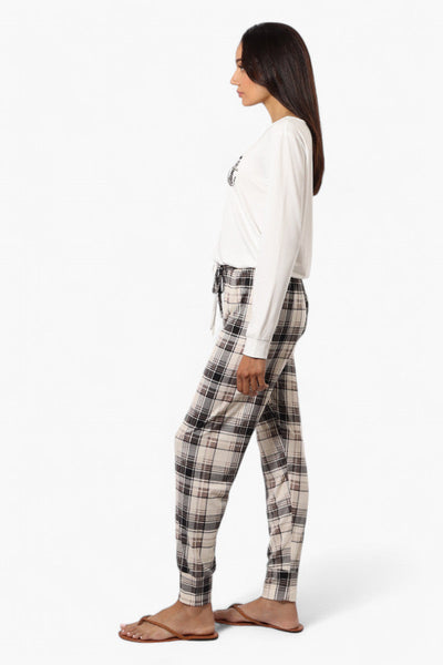 Canada Weather Gear Plaid Tie Waist Jogger Pajama Pants - Beige - Womens Pajamas - Canada Weather Gear