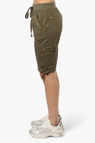 Canada Weather Gear Cuffed Tie Waist Cargo Capris - Olive - Womens Shorts & Capris - Canada Weather Gear