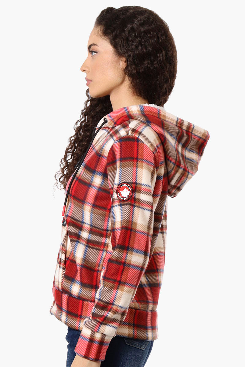 Canada Weather Gear Plaid Fleece Lined Hoodie - Red - Womens Hoodies & Sweatshirts - Canada Weather Gear