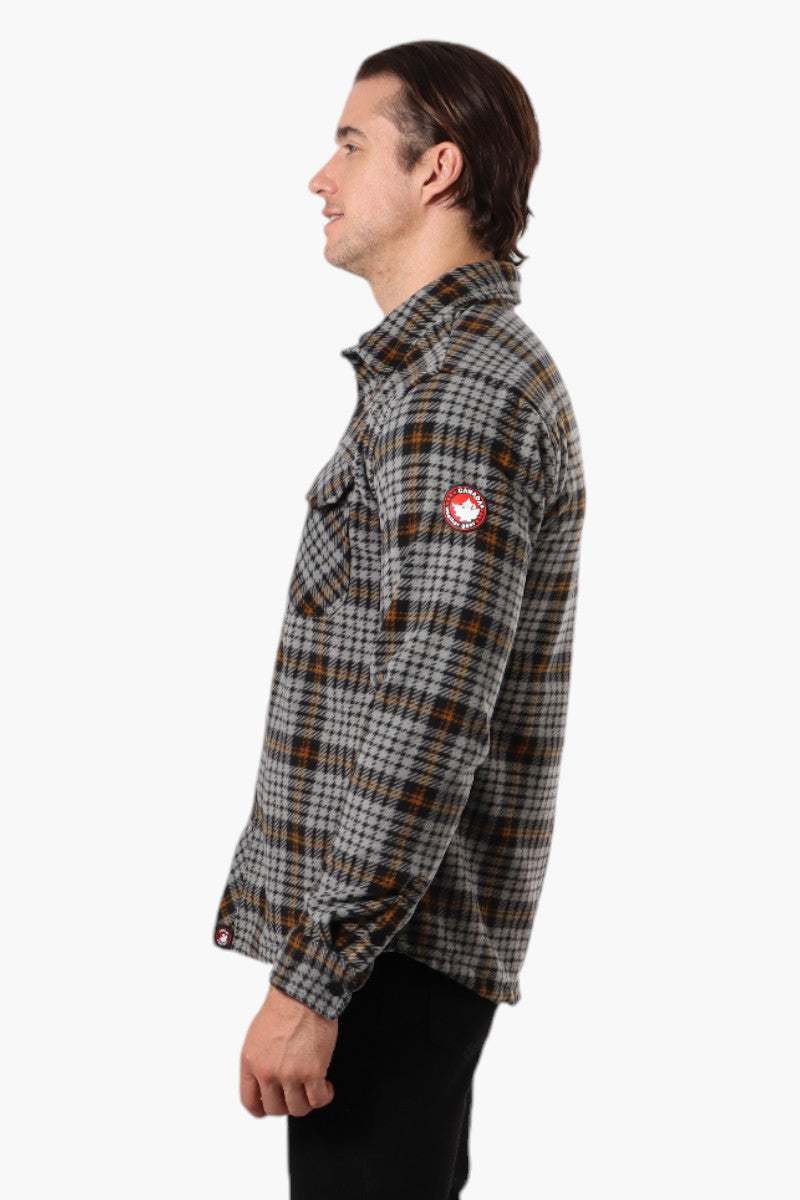 Canada Weather Gear Plaid Fleece Button Up Shacket - Grey - Mens Lightweight Jackets - Canada Weather Gear