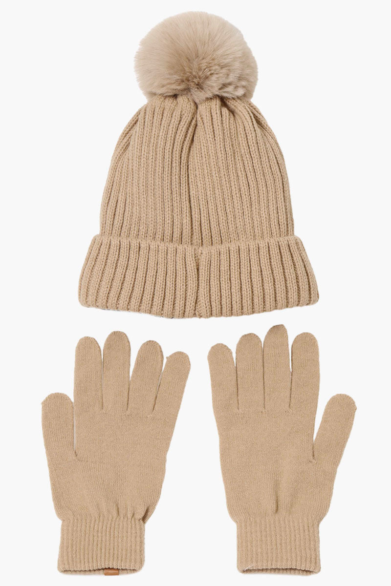 Canada Weather Gear Gloves Pom Pom Hat Set - Beige - Womens Hats - Canada Weather Gear