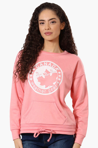 Canada Weather Gear Logo Drawstring Sweatshirt - Pink - Womens Hoodies & Sweatshirts - Canada Weather Gear