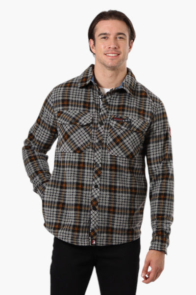 Canada Weather Gear Plaid Fleece Button Up Shacket - Grey - Mens Lightweight Jackets - Canada Weather Gear