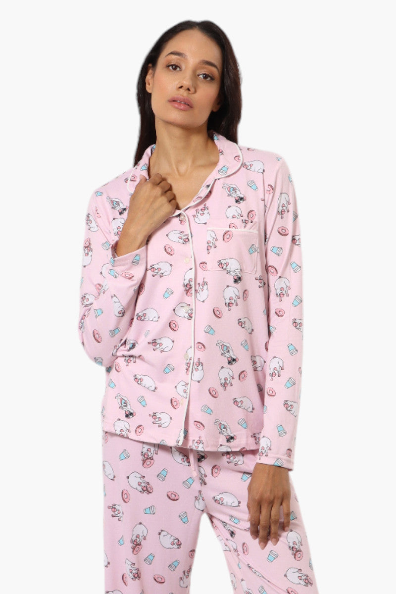 Canada Weather Gear Pug Pattern Button Down Pajama Top - Pink - Womens Pajamas - Canada Weather Gear