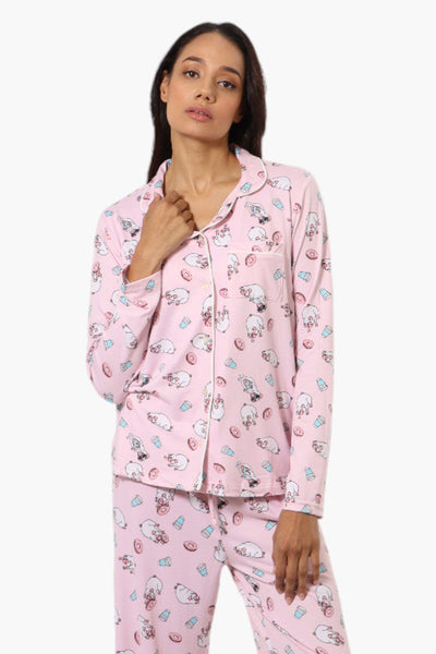 Canada Weather Gear Pug Pattern Button Down Pajama Top - Pink - Womens Pajamas - Canada Weather Gear