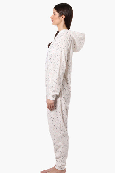 Cuddly Canuckies Hooded Dotted Pattern Onesie - White - Womens Onesies - Canada Weather Gear