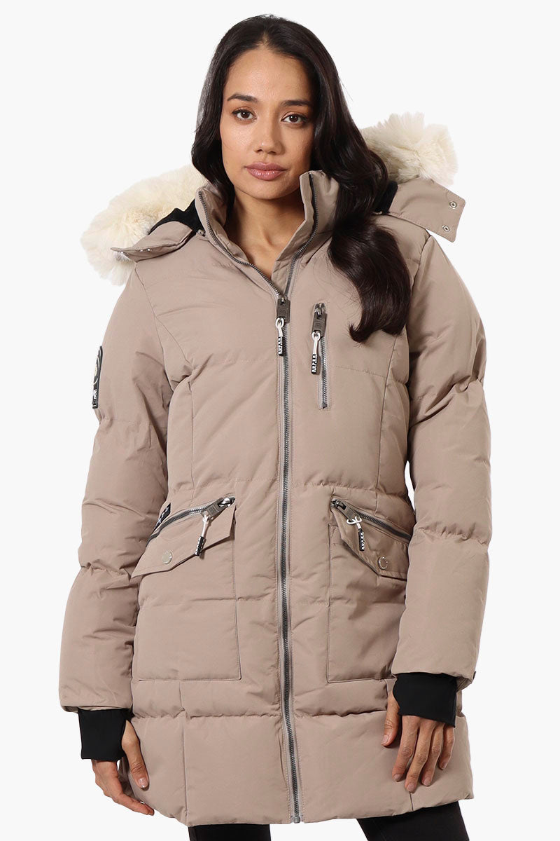 Super Triple Goose Faux Fur Thumb Hole Parka Jacket - Beige - Womens Parka Jackets - Canada Weather Gear