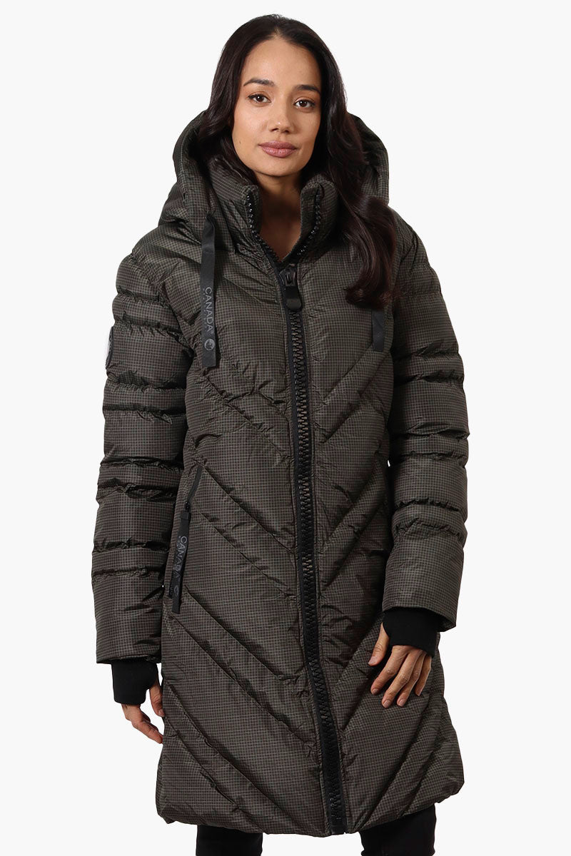 Canada Weather Gear Long Chevron Quilted Parka Jacket - Olive - Womens Parka Jackets - Canada Weather Gear