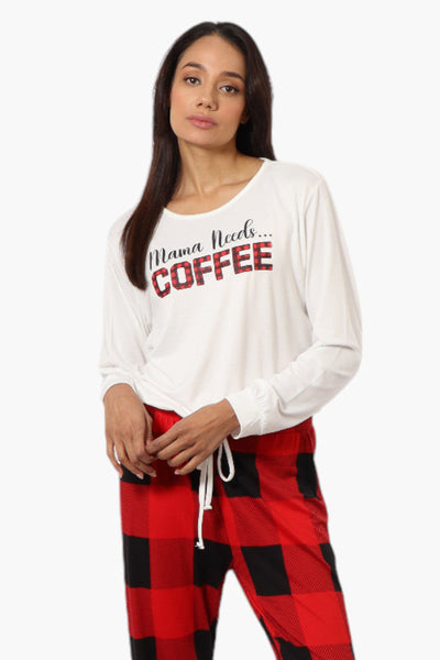 Canada Weather Gear Coffee Print Drawstring Pajama Top - White - Womens Pajamas - Canada Weather Gear