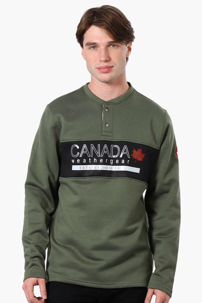 Canada Weather Gear Fleece Henley Sweatshirt - Olive - Mens Hoodies & Sweatshirts - Canada Weather Gear