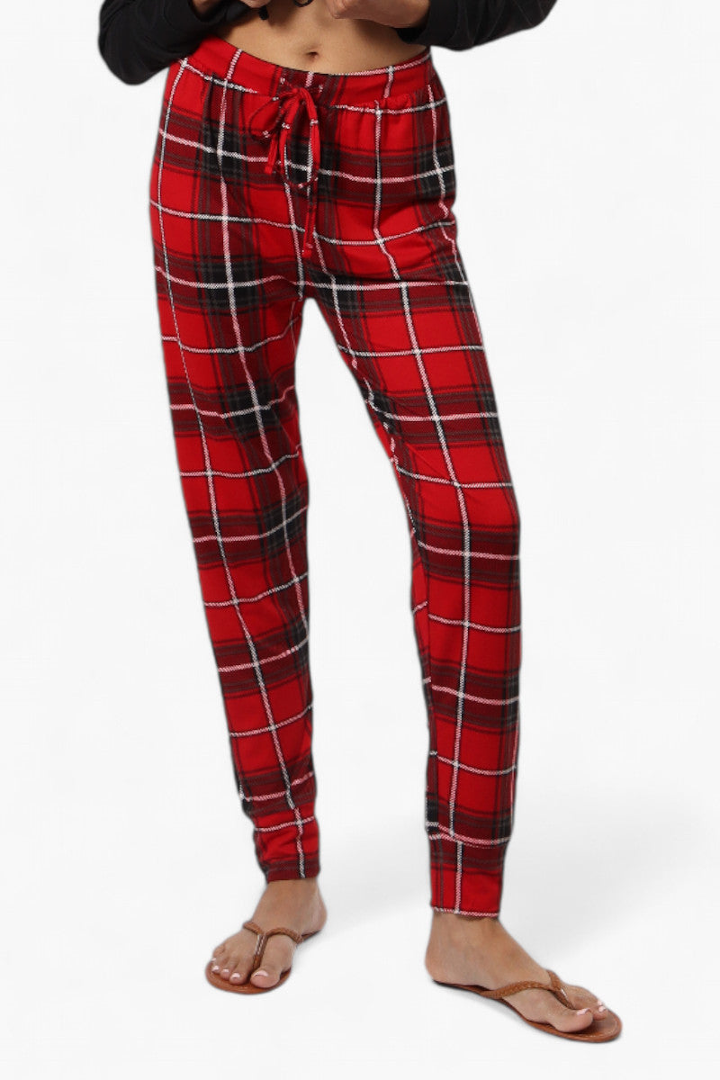 Canada Weather Gear Plaid Tie Waist Jogger Pajama Pants - Red - Womens Pajamas - Canada Weather Gear