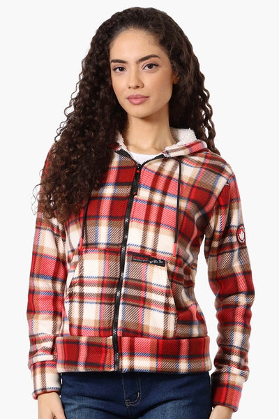 Canada Weather Gear Plaid Fleece Lined Hoodie - Red - Womens Hoodies & Sweatshirts - Canada Weather Gear