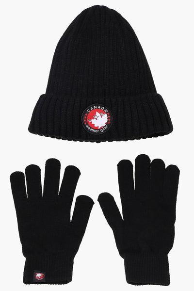 Canada Weather Gear Gloves Cuffed Beanie Hat Set - Black - Womens Hats - Canada Weather Gear