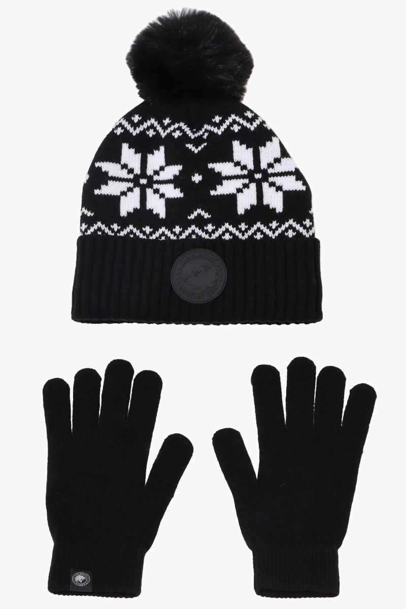 Canada Weather Gear Gloves Festive Pom Pom Hat Set - Black - Womens Hats - Canada Weather Gear