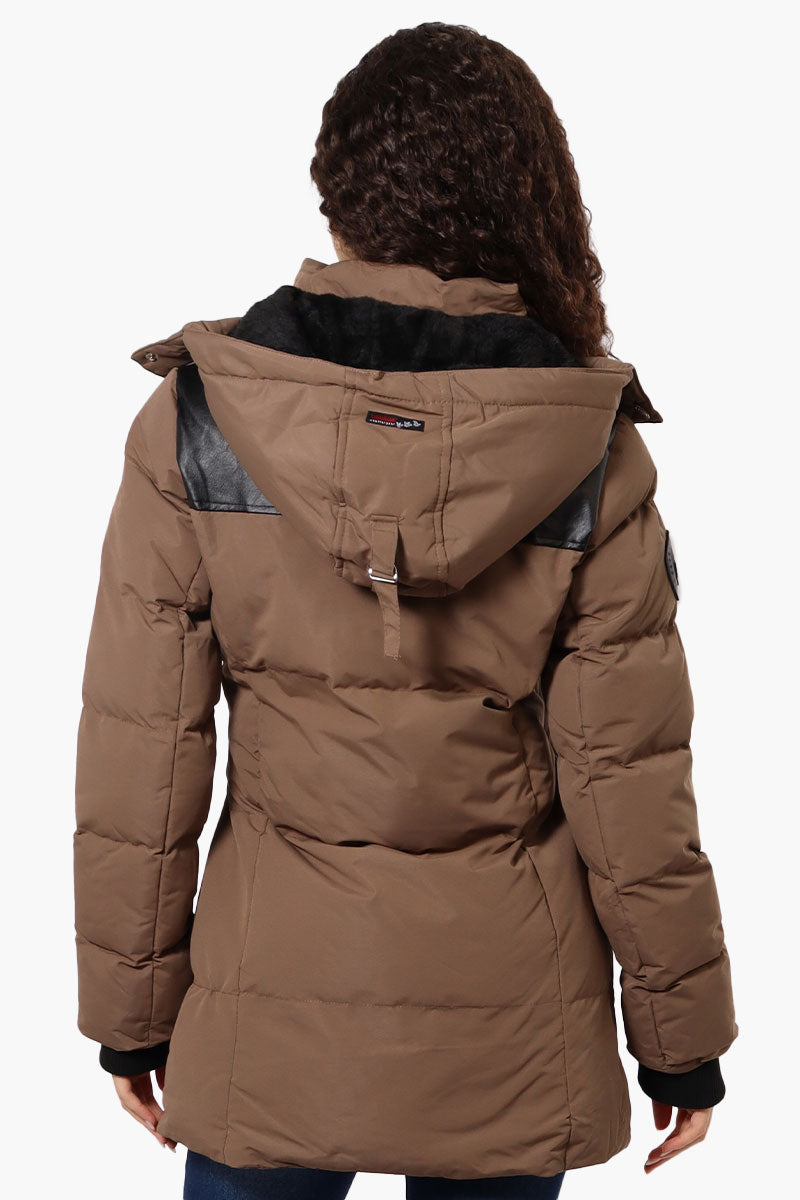 Canada Weather Gear 3/4 Length Vegan Leather Parka Jacket - Brown - Womens Parka Jackets - Canada Weather Gear