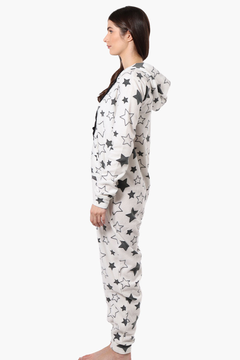 Cuddly Canuckies Hooded Star Pattern Onesie - White - Womens Onesies - Canada Weather Gear