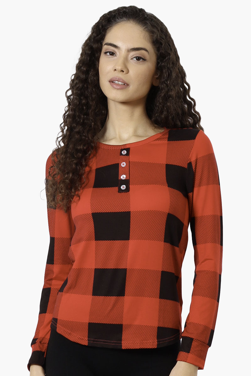 Canada Weather Gear Plaid Henley Pajama Top - Red - Womens Pajamas - Canada Weather Gear