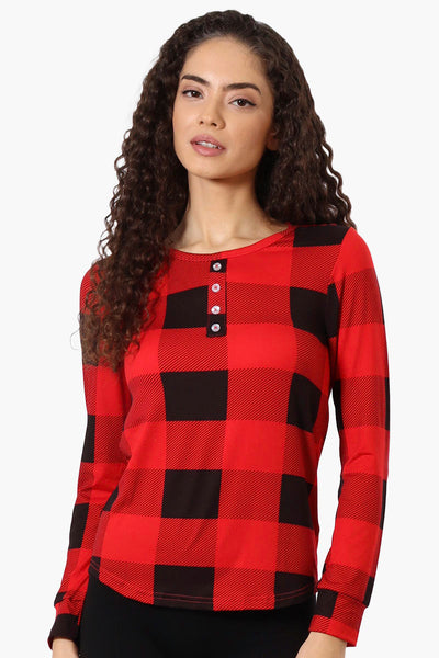 Canada Weather Gear Plaid Henley Pajama Top - Red - Womens Pajamas - Canada Weather Gear