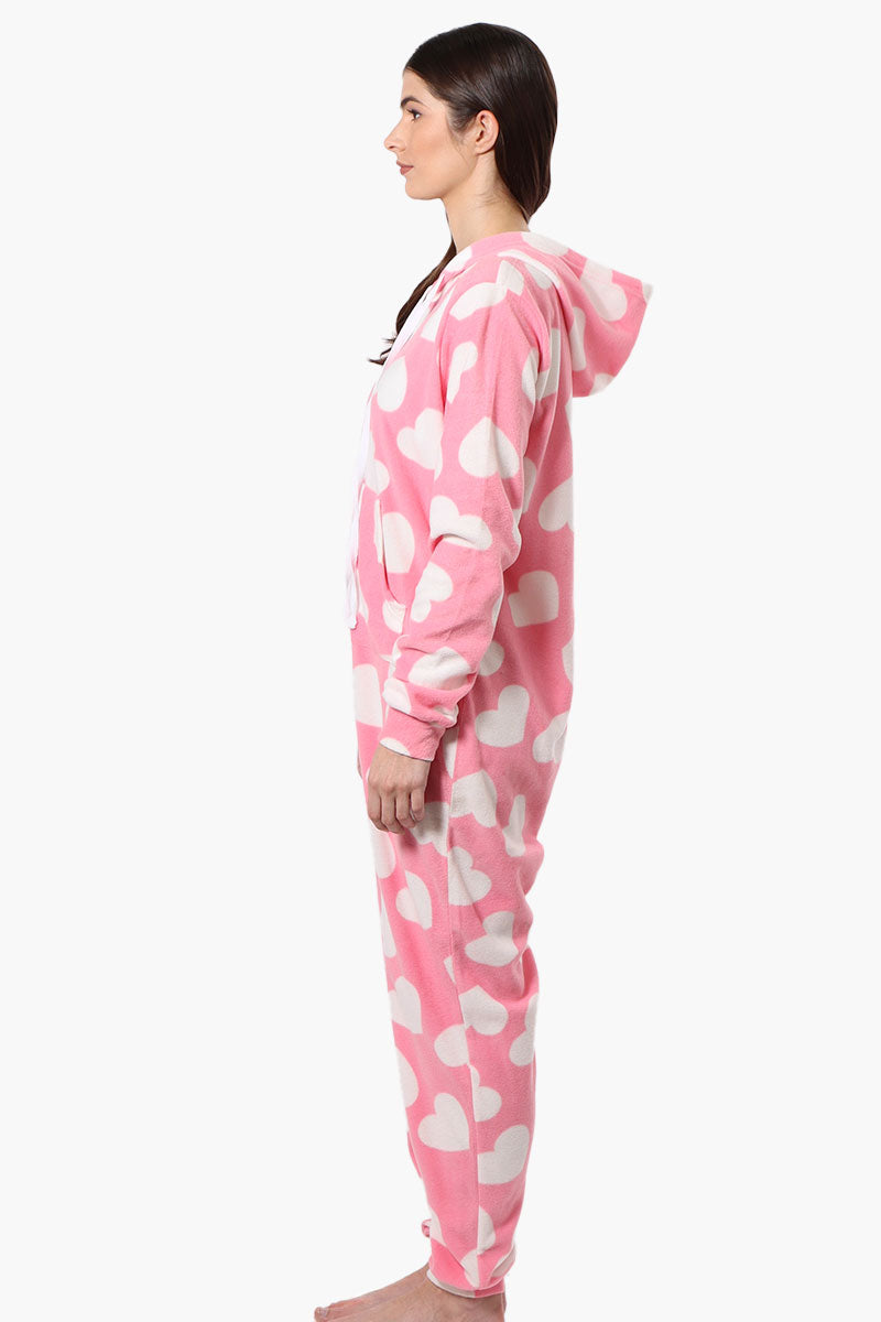 Cuddly Canuckies Hooded Heart Pattern Onesie - Pink - Womens Onesies - Canada Weather Gear