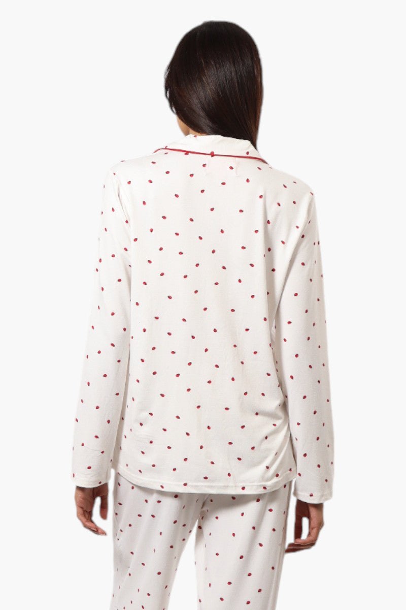 Canada Weather Gear Ladybug Pattern Button Down Pajama Top - White - Womens Pajamas - Canada Weather Gear