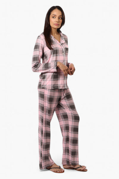 Canada Weather Gear Plaid Button Down Pajama Top - Pink - Womens Pajamas - Canada Weather Gear