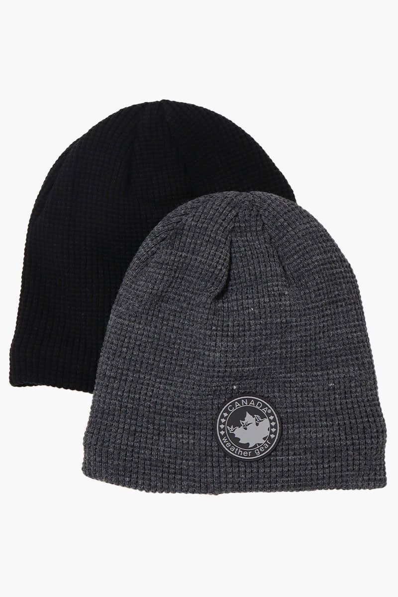 Canada Weather Gear 2 Pack Plush Lined Beanie Hat - Grey - Mens Hats - Canada Weather Gear