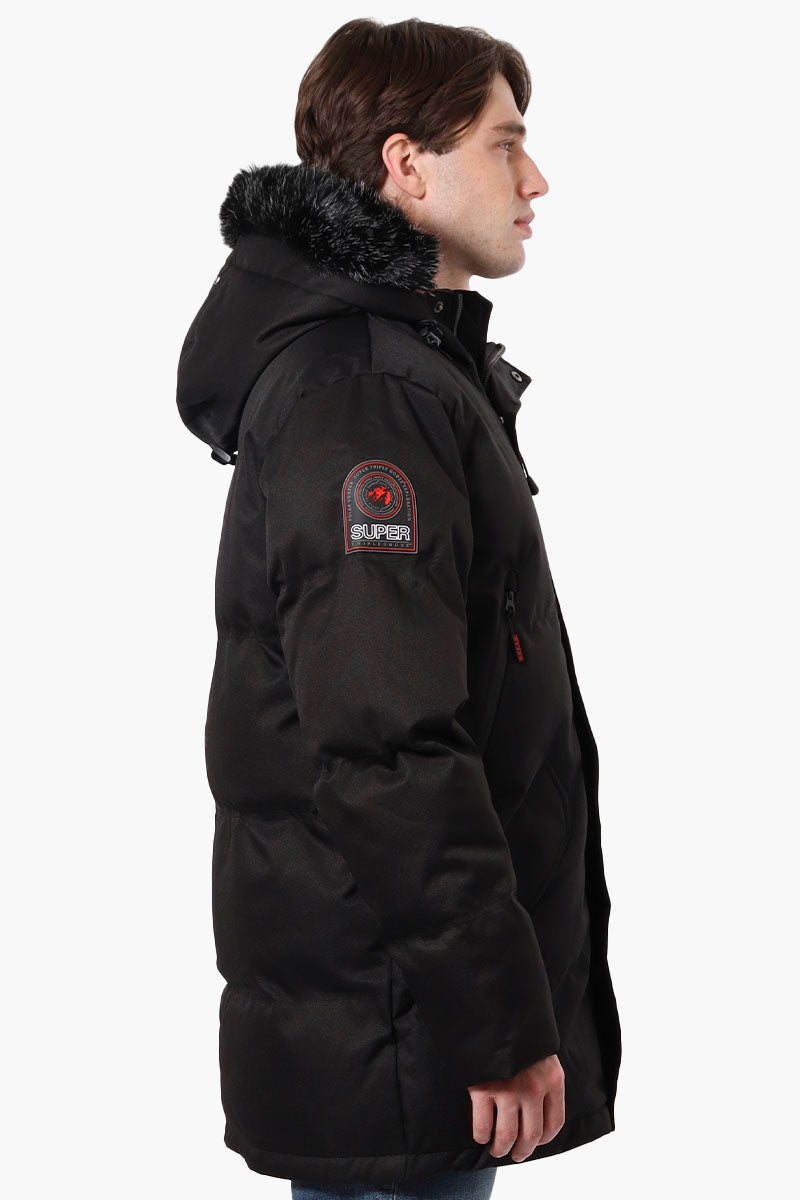 Super Triple Goose Faux Fur Twill Parka Jacket - Black - Mens Parka Jackets - Canada Weather Gear