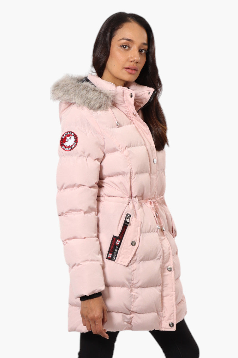 Canada Weather Gear Tie Waist Vegan Fur Hood Parka Jacket - Pink - Womens Parka Jackets - Canada Weather Gear