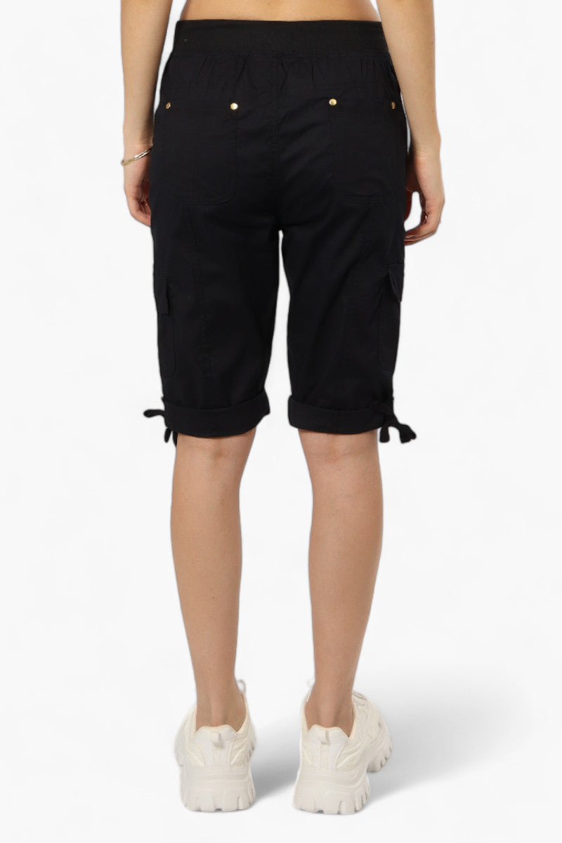 Canada Weather Gear Cuffed Tie Waist Cargo Capris - Black - Womens Shorts & Capris - Canada Weather Gear