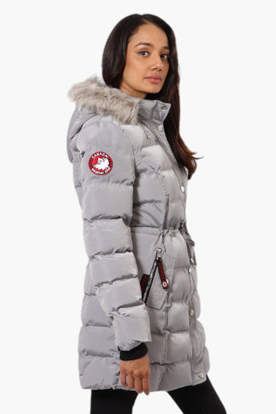 Canada Weather Gear Tie Waist Vegan Fur Hood Parka Jacket - Grey - Womens Parka Jackets - Canada Weather Gear