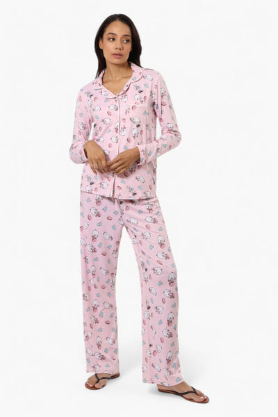 Canada Weather Gear Pug Pattern Button Down Pajama Top - Pink - Womens Pajamas - Canada Weather Gear