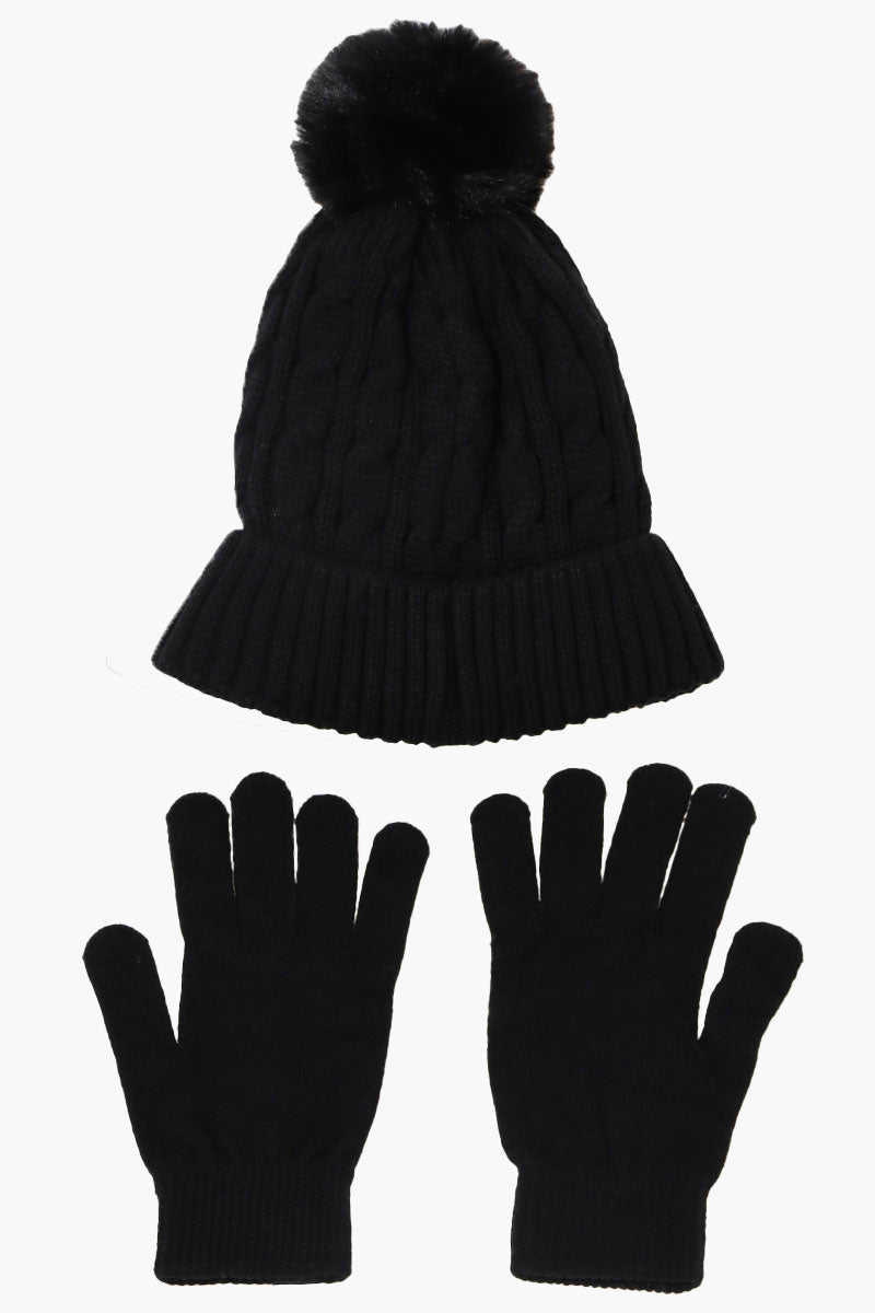 Canada Weather Gear Gloves Pom Pom Hat Set - Black - Womens Hats - Canada Weather Gear