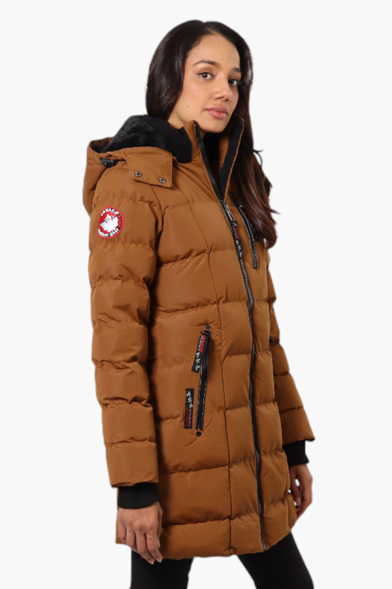 Canada Weather Gear 3/4 Length Bubble Parka Jacket - Brown - Womens Parka Jackets - Canada Weather Gear