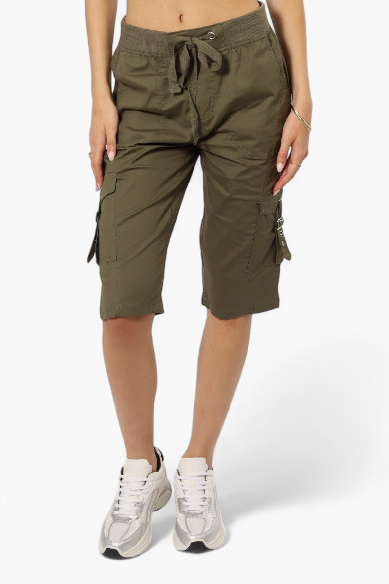 Canada Weather Gear Tie Waist Cargo Capris - Olive - Womens Shorts & Capris - Canada Weather Gear