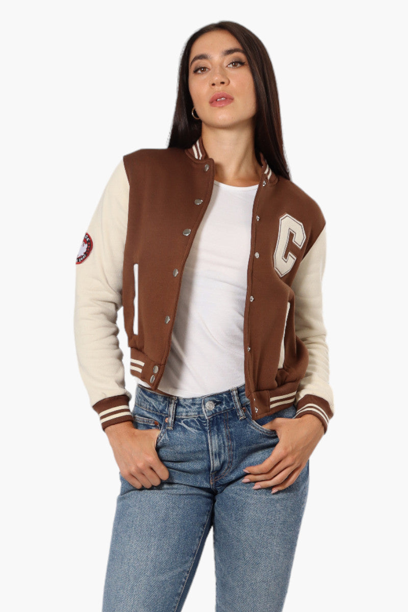 Canada Weather Gear Contrast Sleeve Varsity Lightweight Jacket - Brown - Womens Lightweight Jackets - Canada Weather Gear