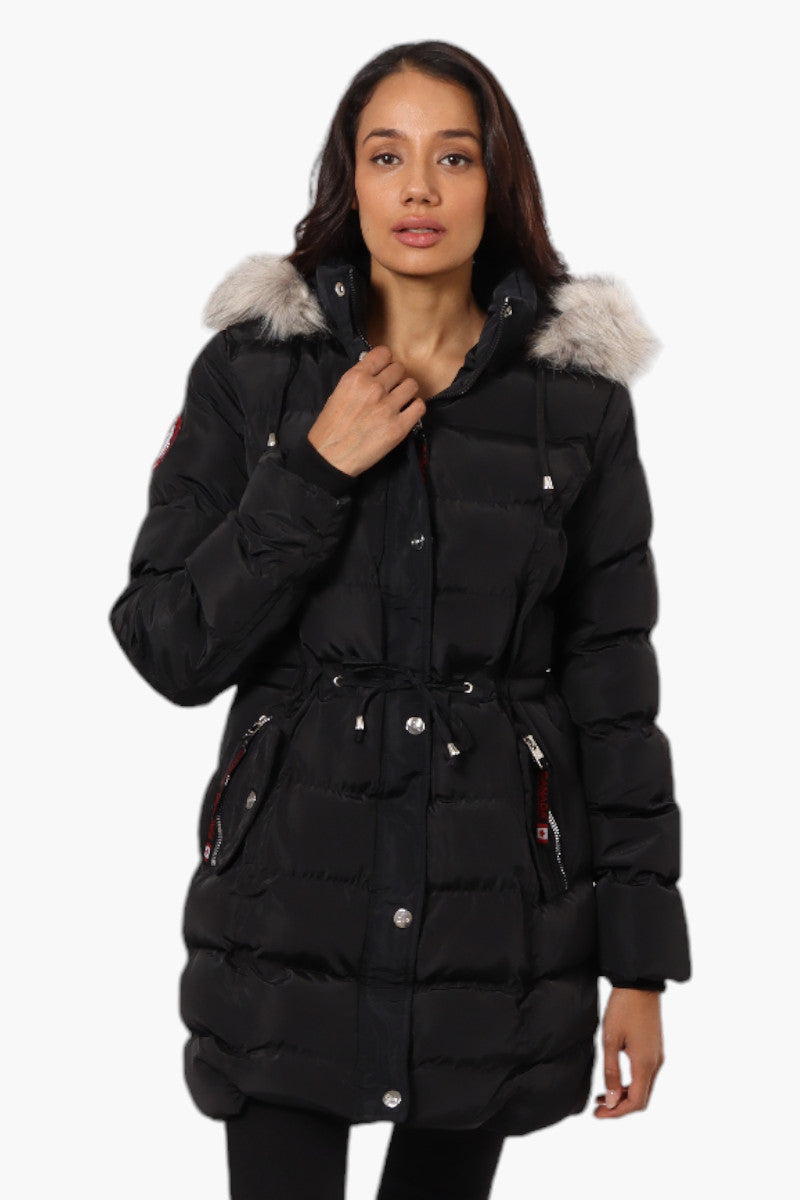 Canada Weather Gear Tie Waist Vegan Fur Hood Parka Jacket - Black - Womens Parka Jackets - Canada Weather Gear