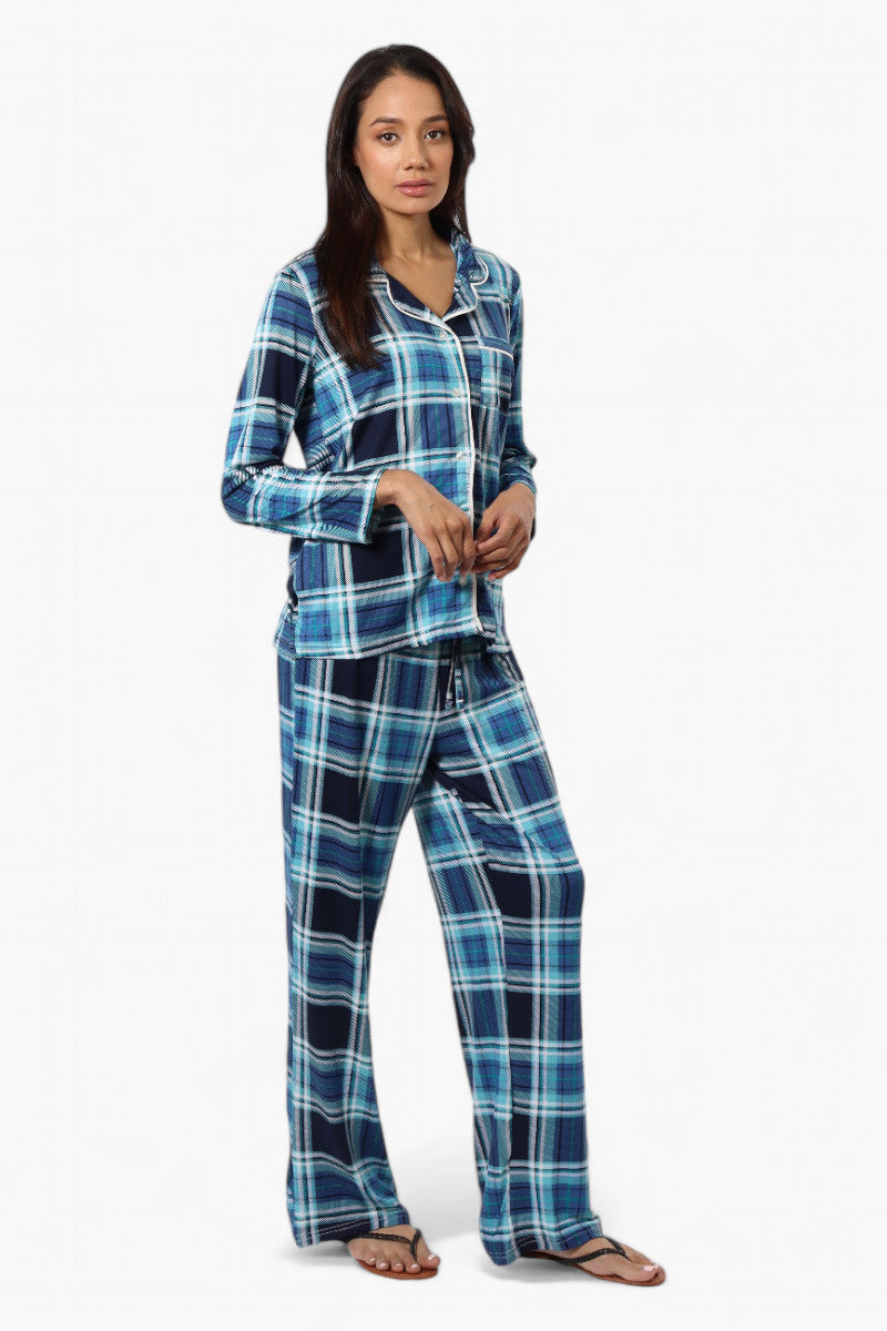 Canada Weather Gear Plaid Button Down Pajama Top - Blue - Womens Pajamas - Canada Weather Gear