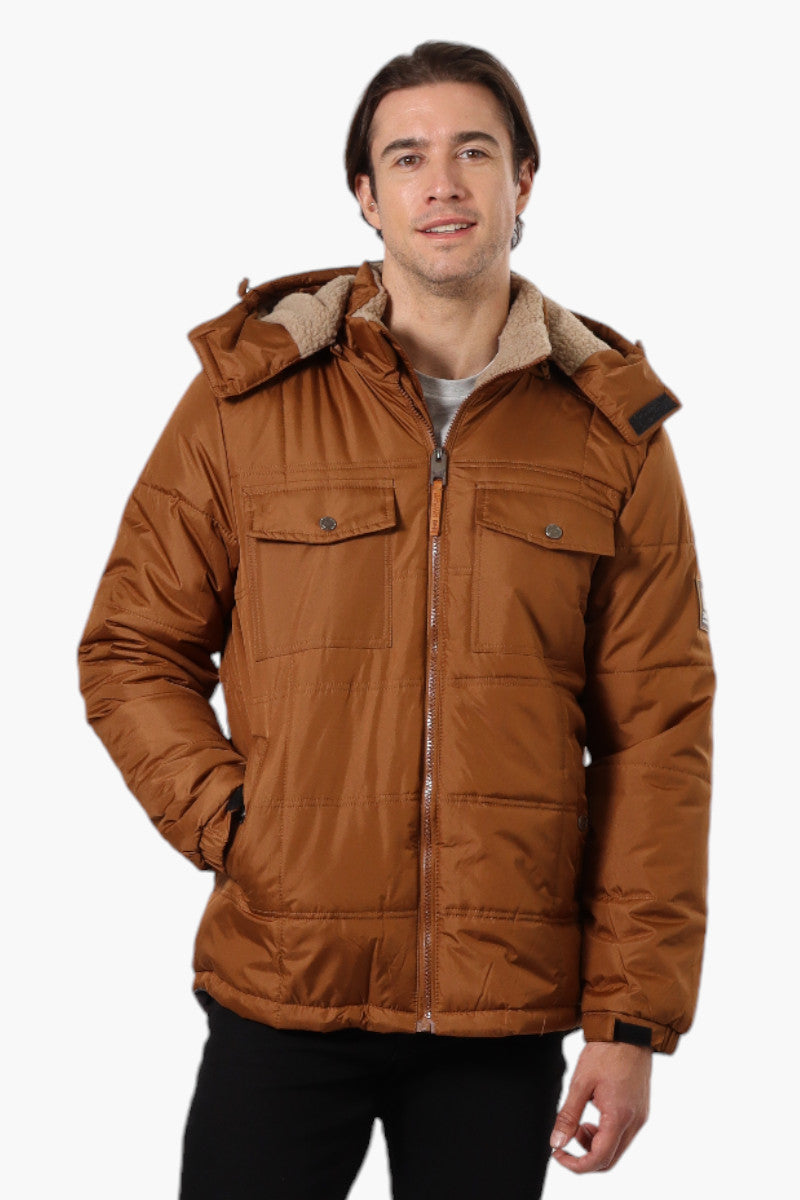 Canada Work Gear 4 Pocket Sherpa Lined Hood Bomber Jacket - Brown - Mens Bomber Jackets - Canada Weather Gear