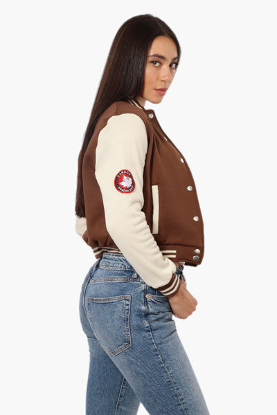 Canada Weather Gear Contrast Sleeve Varsity Lightweight Jacket - Brown - Womens Lightweight Jackets - Canada Weather Gear