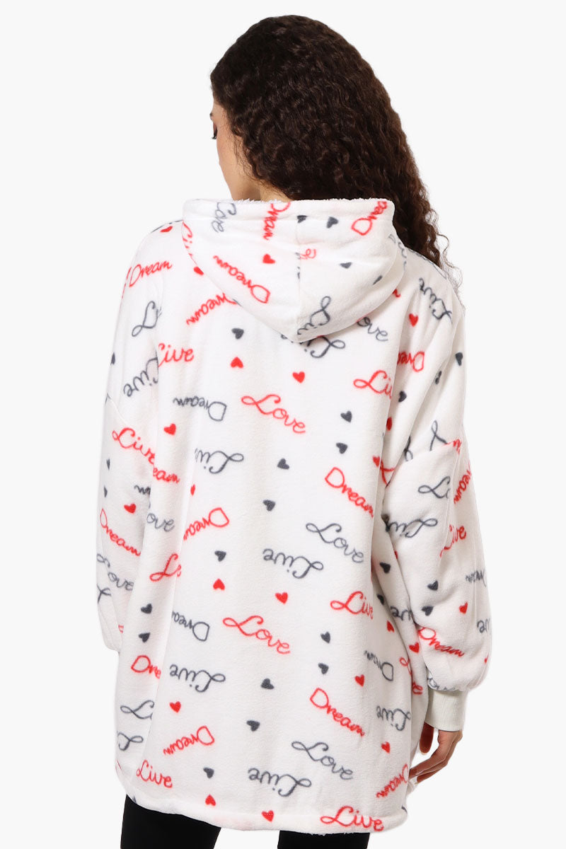 Cuddly Canuckies Love Pattern Oversized Pajama Hoodie - White - Womens Pajamas - Canada Weather Gear