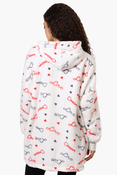 Cuddly Canuckies Love Pattern Oversized Pajama Hoodie - White - Womens Pajamas - Canada Weather Gear